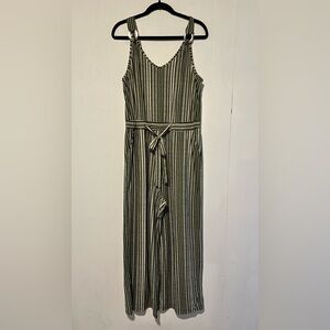 Derek Heart Green & White Spotted Striped Jumpsuit T48 50825
